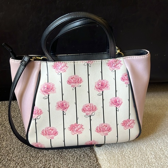 Luv by Betsey Johnson Pink Flowers and Black Purse Satchel - Picture 4 of 9